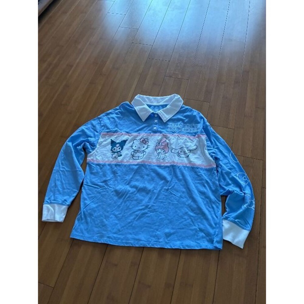 Hello Kitty & Friends Polo Graphic T-Shirt Blue Pink Girl's Large Women's Small - Picture 2 of 6